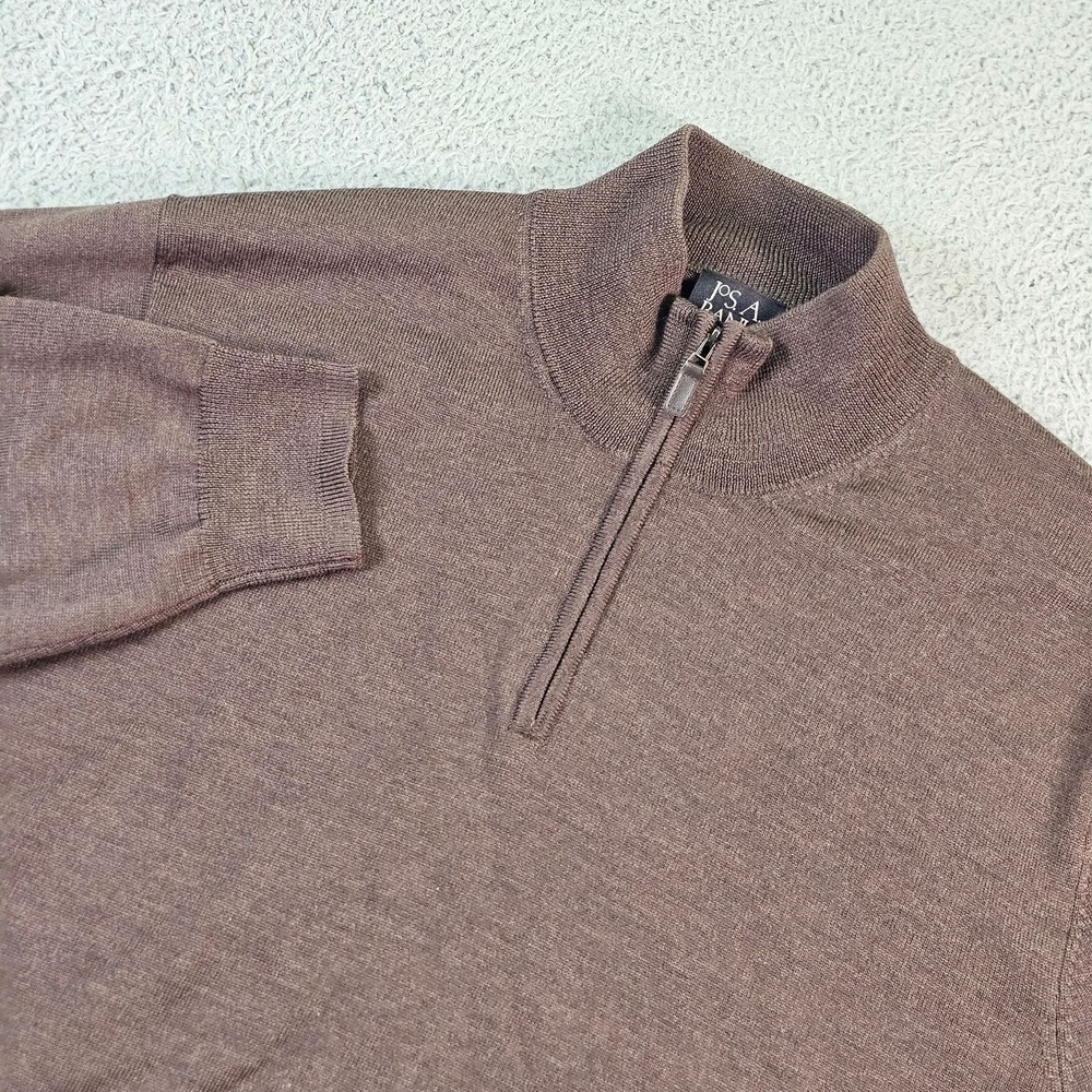Jos A Bank Sweater Mens XL Brown 100% Merino Wool 1/4 Zip Mock Neck Pullover